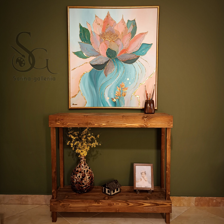 تابلو نقاشی دکوراتیو برجسته ورق طلا کاری ابعاد ۸۰ در ۹۰ تمام کار دست