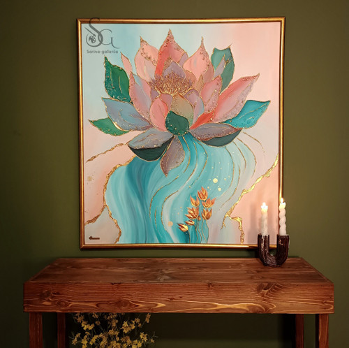 تابلو نقاشی دکوراتیو برجسته ورق طلا کاری ابعاد ۸۰ در ۹۰ تمام کار دست