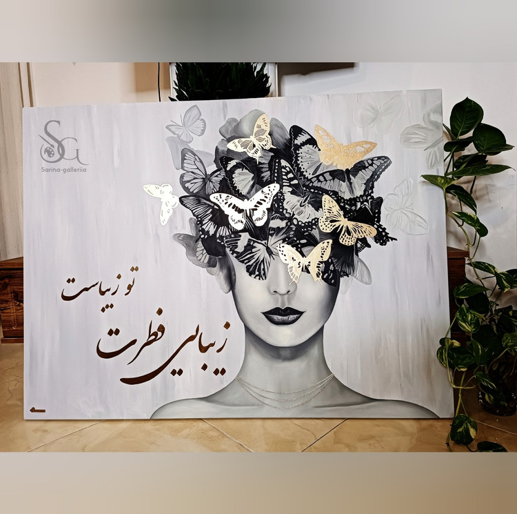 تابلو نقاشی دکوراتیو پرتره زن ۷۰ در ۹۰ تمام کار دست