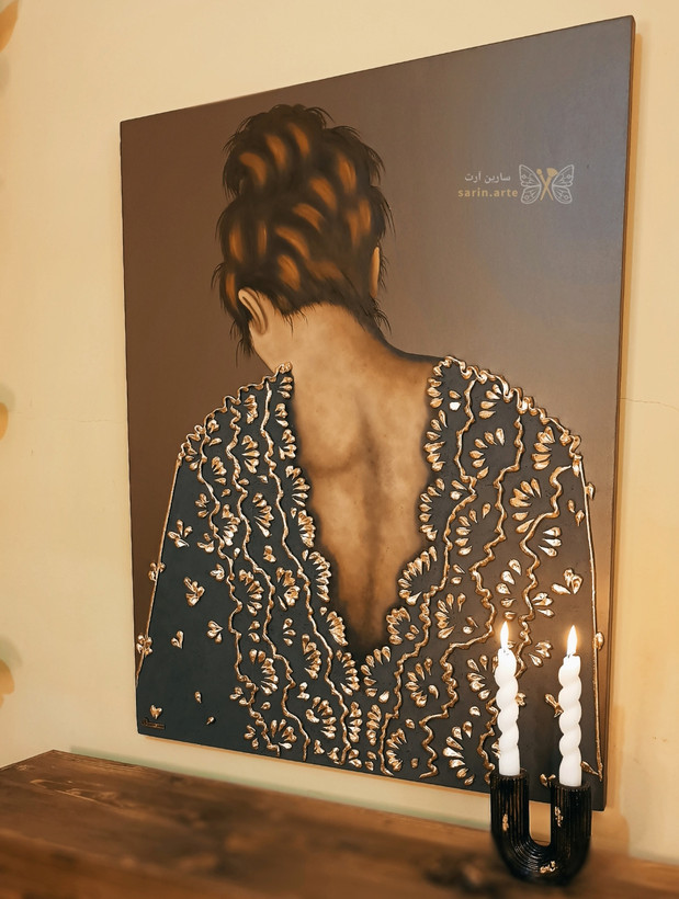 تابلو نقاشی برجسته پرتره زن دکوراتیو ابعاد ۷۰ در ۱۰۰ تمام کار دست
